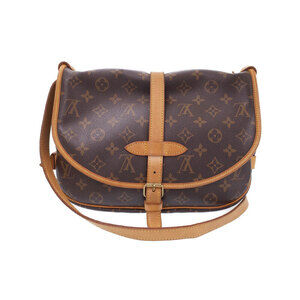 Louis Vuitton Shoulder Saumur Monogram Bag Leather Brown